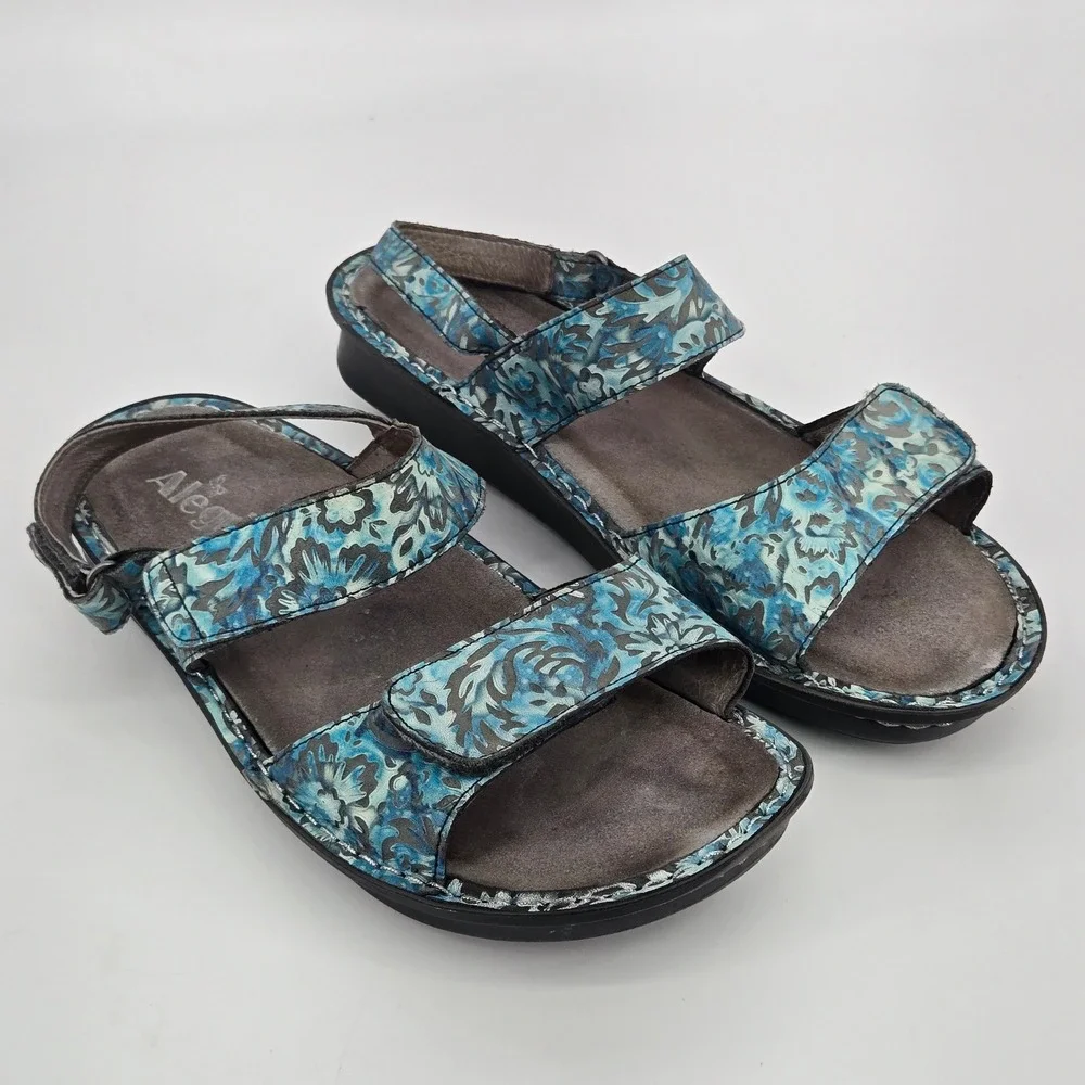 Alegria Verona Blue Floral Slingback Comfort Sandal Shoes Women Size 41 US 10